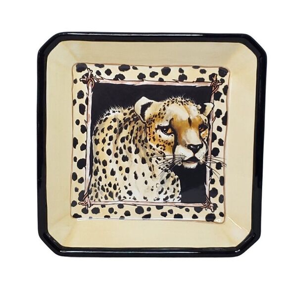 Vintage M Stark Buckley African Safari Cheeta Square Serving Plate Platter - Picture 1 of 4
